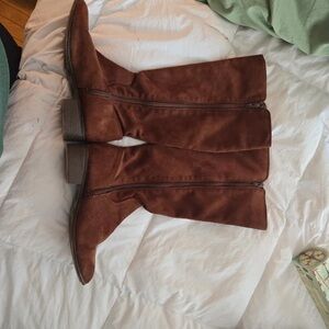 Women's Tall Brown Suede Side-Zip Heeled Boots